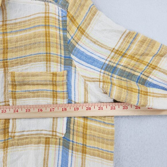 Pilcro Shirt Womens Medium Yellow Plaid Side Slit Maxi Tunic Button Down NEW - Picture 4 of 13